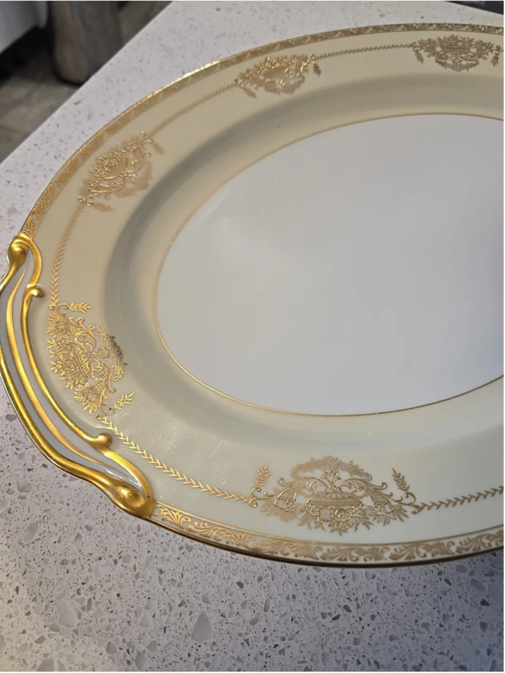 Noritake China Large 16” Serving Dish Oval Platter Penelope Gold & white